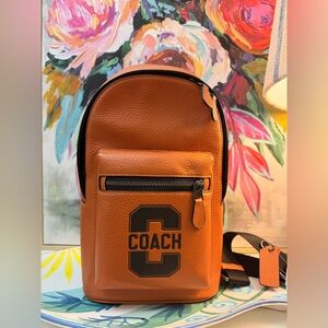 COACH CAJ60 West Pack Varsity Motif Pebble Smooth Leather Toffee/Black NWT